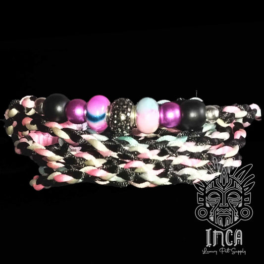 Guinzaglio da Show INCA LUXURY - Modello BLACK UNICORN, con perle e asola per collare - 160 cm