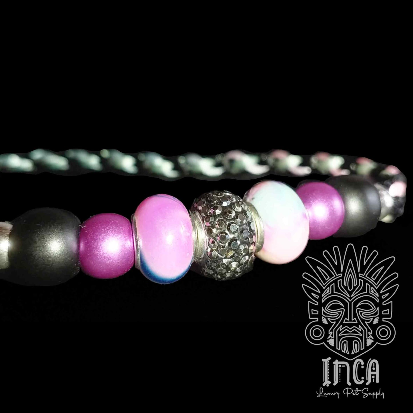 Guinzaglio da Show INCA LUXURY - Modello BLACK UNICORN, con perle e asola per collare - 160 cm