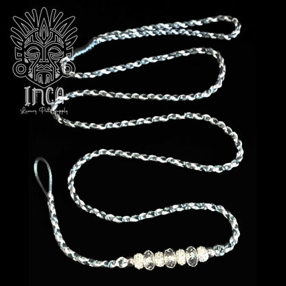 Guinzaglio da Show INCA LUXURY - In Raso Argento e Azzurro Titanio, con perle e asola per collare - 125 cm