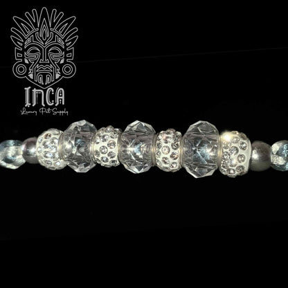 Guinzaglio da Show INCA LUXURY - In Raso Argento e Azzurro Titanio, con perle e asola per collare - 125 cm