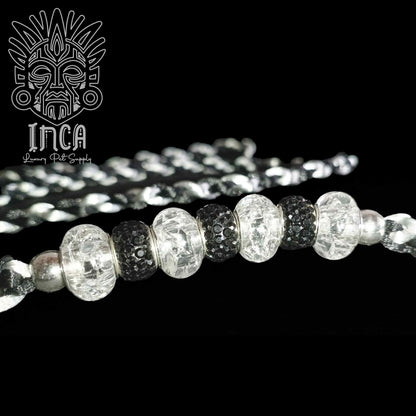 Guinzaglio da Show INCA LUXURY - In Raso Nero  e Argento, con perle e collare piatto - 125 cm