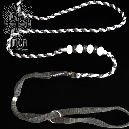 Guinzaglio da Show INCA LUXURY - In Raso Nero  e Argento, con perle e collare piatto - 125 cm
