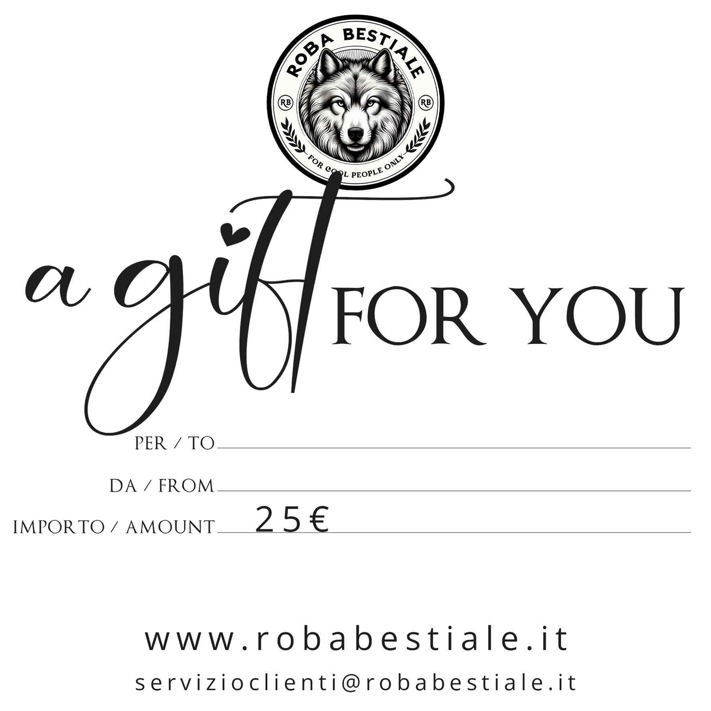 BUONO REGALO - 25€ da spendere da Roba Bestiale, da Regalare a chi vuoi!