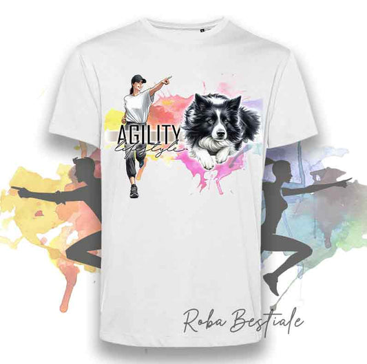 T-Shirt AGILITY Lifestyle - BORDER COLLIE Bianco & Nero - Design "GIRL" o "BOY"