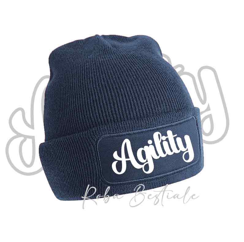 Cappellino invernale a cuffia blu navy con scritta Agility bianca