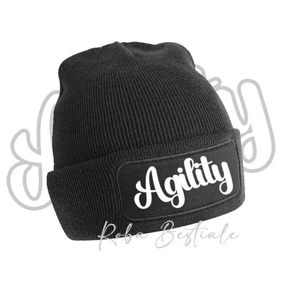 Cappellino invernale a cuffia nero con scritta Agility bianca