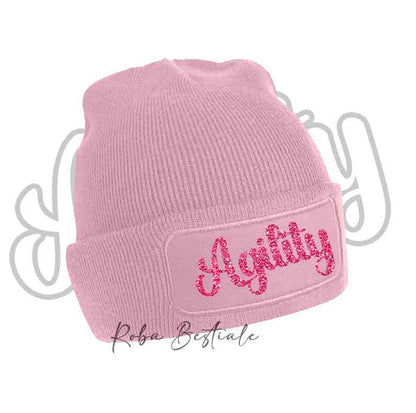Cappellino invernale rosa con scritta Agility glitter fucsia