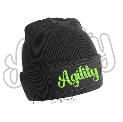 Cappellino invernale nero con scritta Agility glitter verde