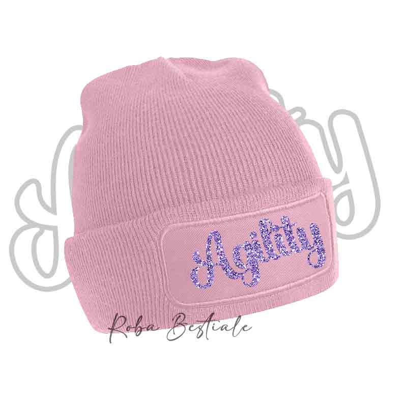 Cappellino invernale rosa con scritta Agility glitter blu