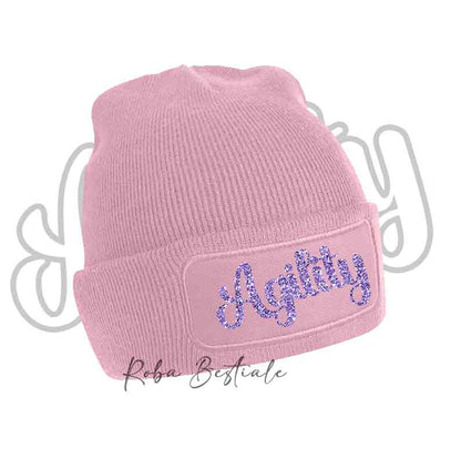 Cappellino invernale rosa con scritta Agility glitter blu