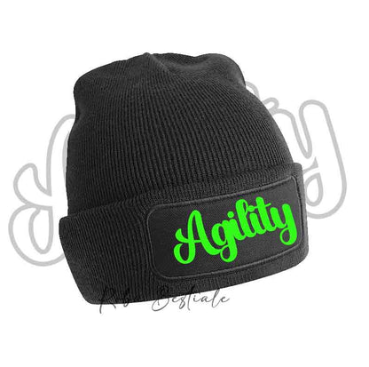 Cappellino invernale nero con scritta Agility glitter verde lime