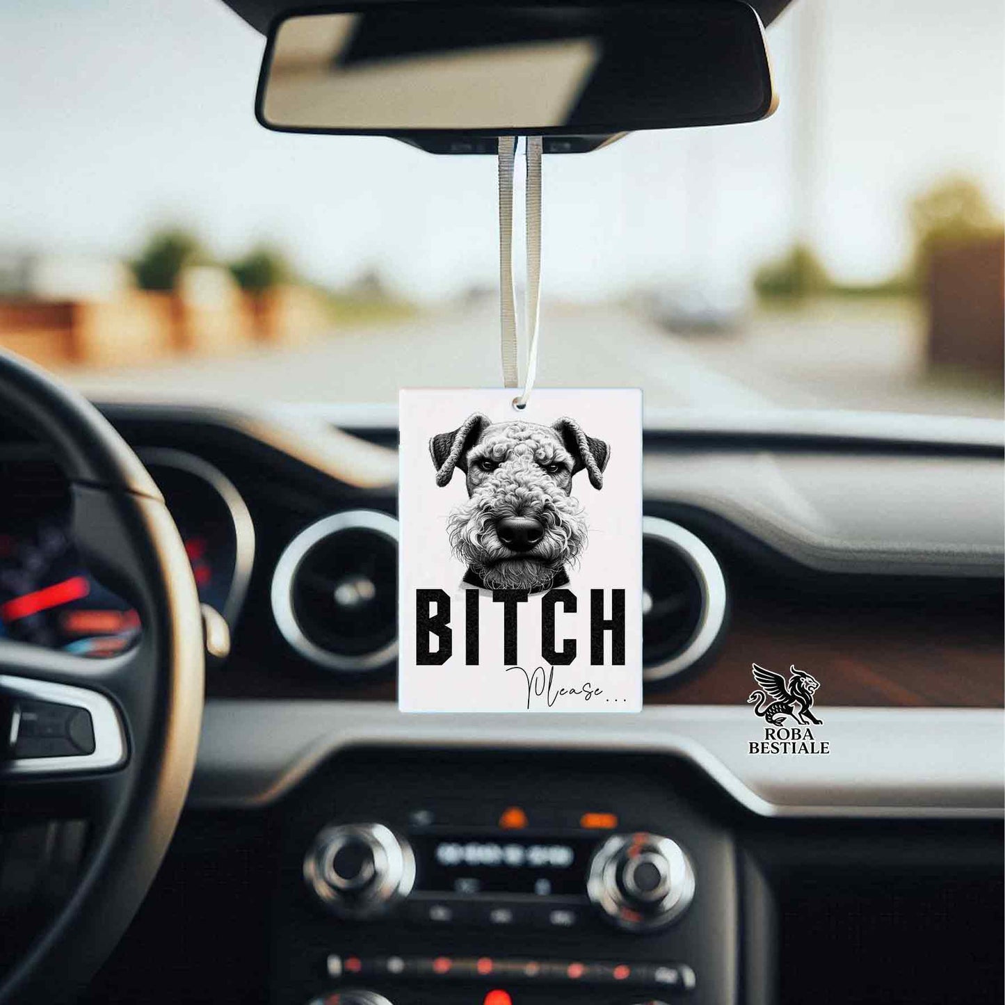 Profumatore BI**H PLEASE - AIREDALE TERRIER - In Feltro, con cordino - 7,5 x 10 cm