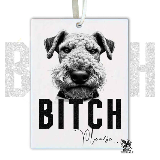 Profumatore BI**H PLEASE - AIREDALE TERRIER - In Feltro, con cordino - 7,5 x 10 cm
