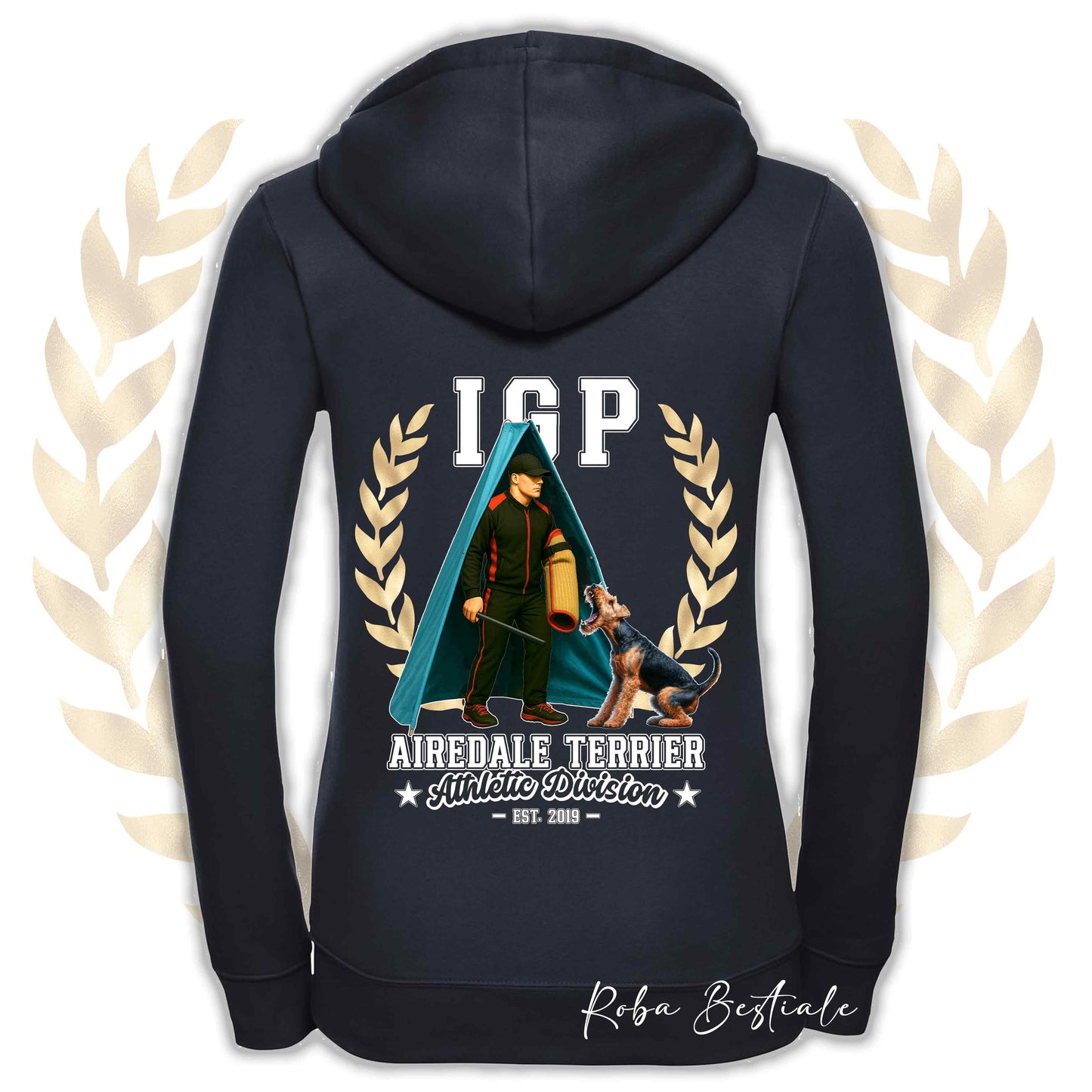 Felpa IGP REVIER - AIREDALE TERRIER - Con Cappuccio e Full Zip, Uomo o Donna, in tanti colori - dalla XS alla 5XL