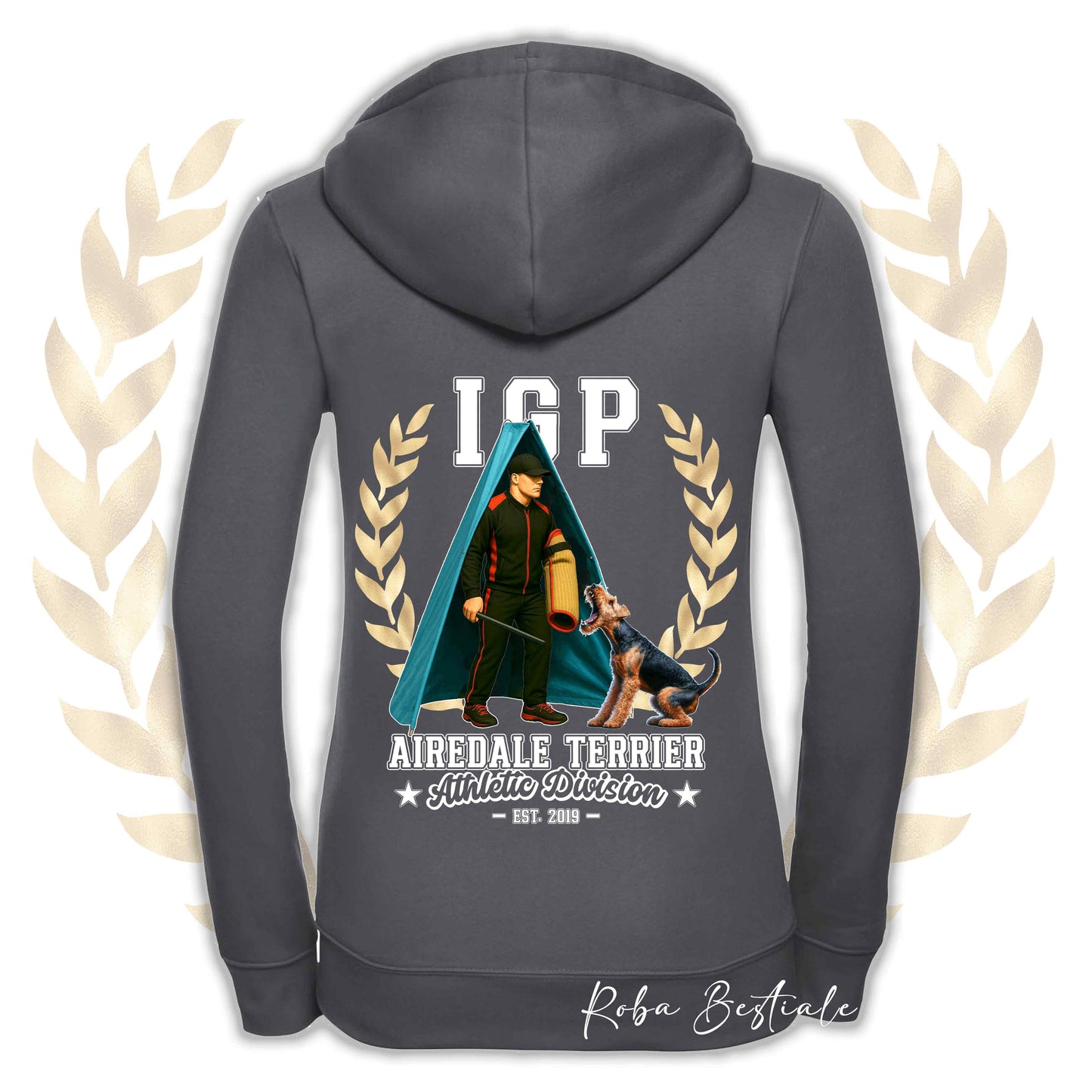 Felpa IGP REVIER - AIREDALE TERRIER - Con Cappuccio e Full Zip, Uomo o Donna, in tanti colori - dalla XS alla 5XL