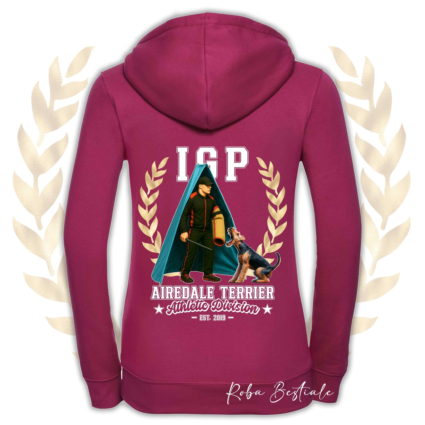 Felpa IGP REVIER - AIREDALE TERRIER - Con Cappuccio e Full Zip, Uomo o Donna, in tanti colori - dalla XS alla 5XL