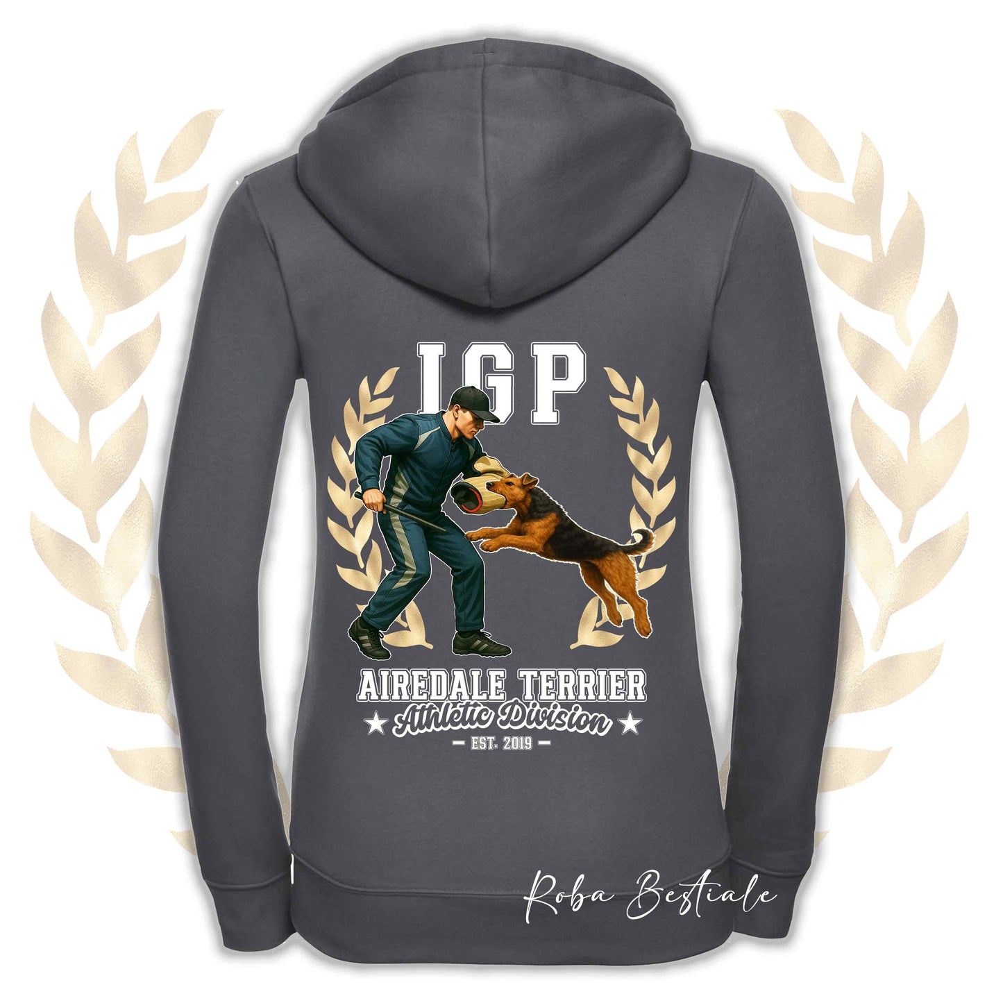 Felpa IGP ATTACK - AIREDALE TERRIER - Con Cappuccio e Full Zip, Uomo o Donna, in tanti colori - dalla XS alla 5XL