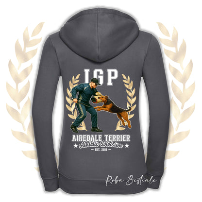 Felpa IGP ATTACK - AIREDALE TERRIER - Con Cappuccio e Full Zip, Uomo o Donna, in tanti colori - dalla XS alla 5XL