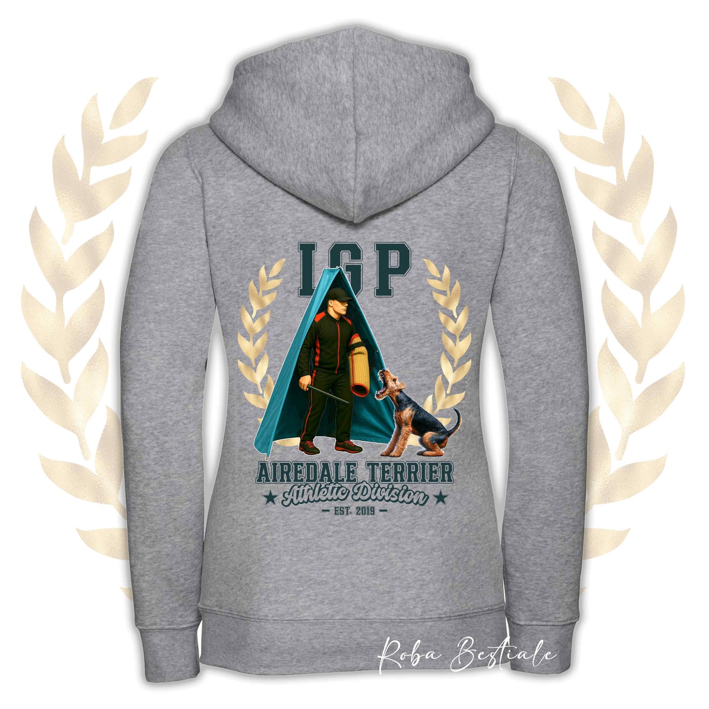 Felpa IGP REVIER - AIREDALE TERRIER - Con Cappuccio e Full Zip, Uomo o Donna, in tanti colori - dalla XS alla 5XL