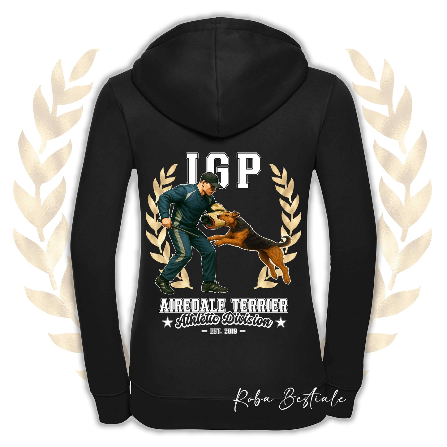 Felpa IGP ATTACK - AIREDALE TERRIER - Con Cappuccio e Full Zip, Uomo o Donna, in tanti colori - dalla XS alla 5XL