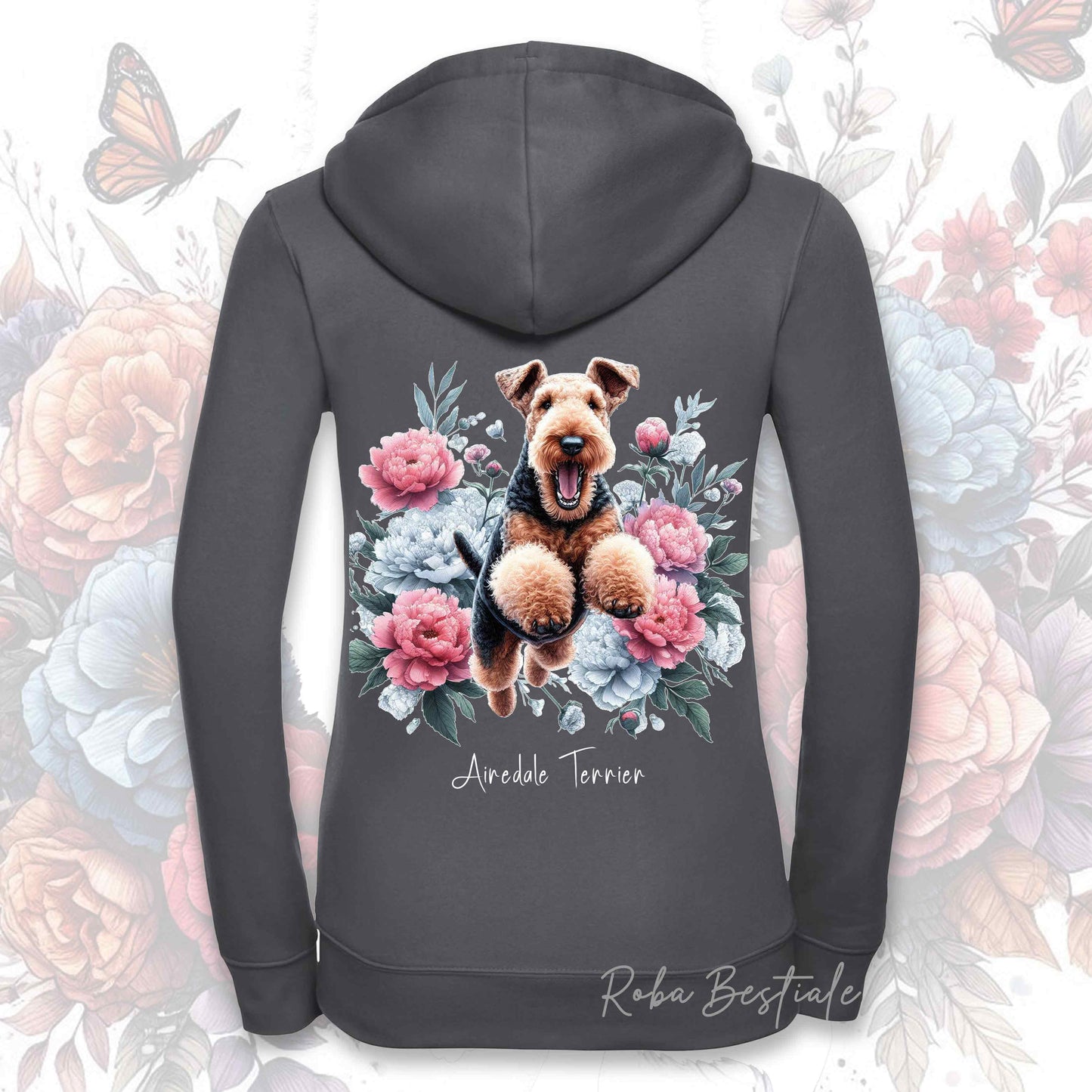 Felpa PEONY - AIREDALE TERRIER - Con Cappuccio e Full Zip, Uomo o Donna, in tanti colori - dalla XS alla 5XL