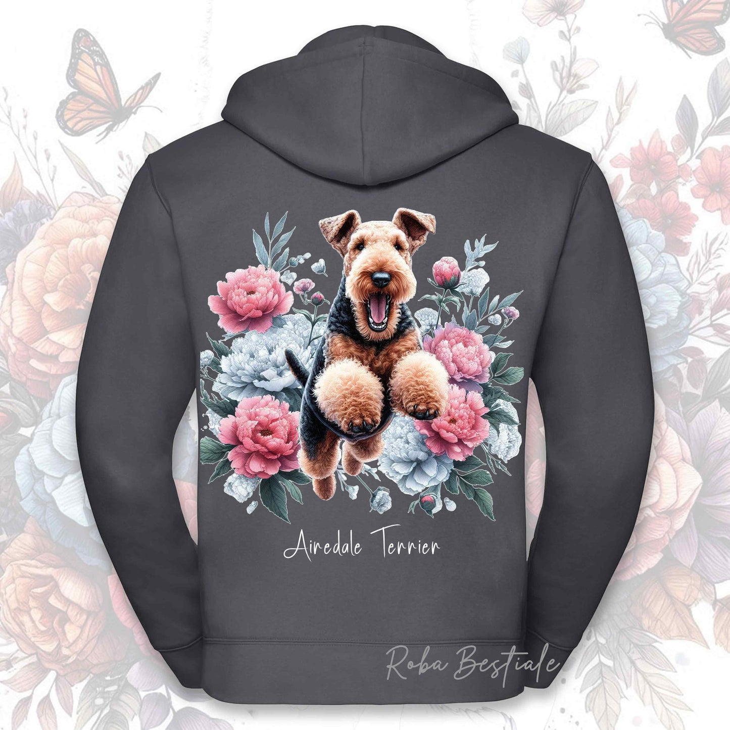 Felpa PEONY - AIREDALE TERRIER - Con Cappuccio e Full Zip, Uomo o Donna, in tanti colori - dalla XS alla 5XL