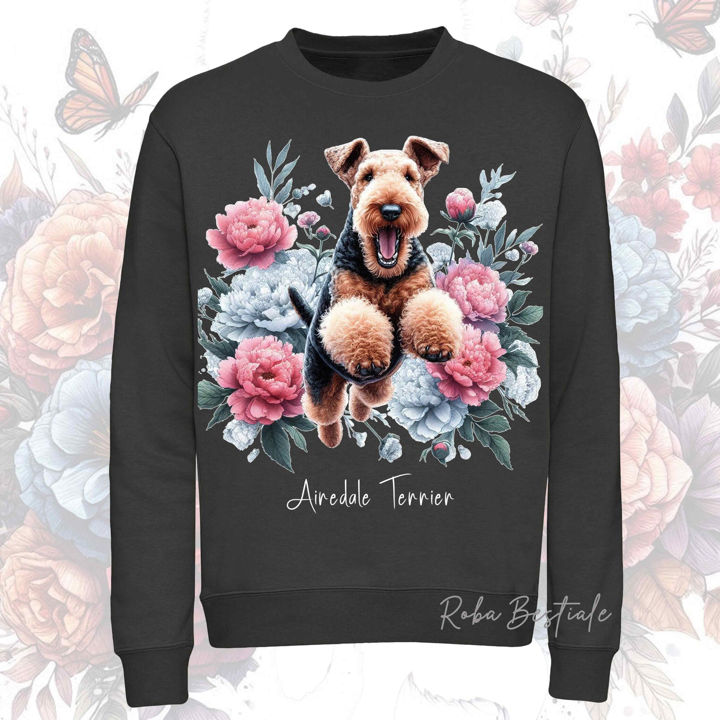 Felpa Invernale PEONY - AIREDALE TERRIER - Girocollo, Unisex, in tanti colori! - dalla XS alla 3XL