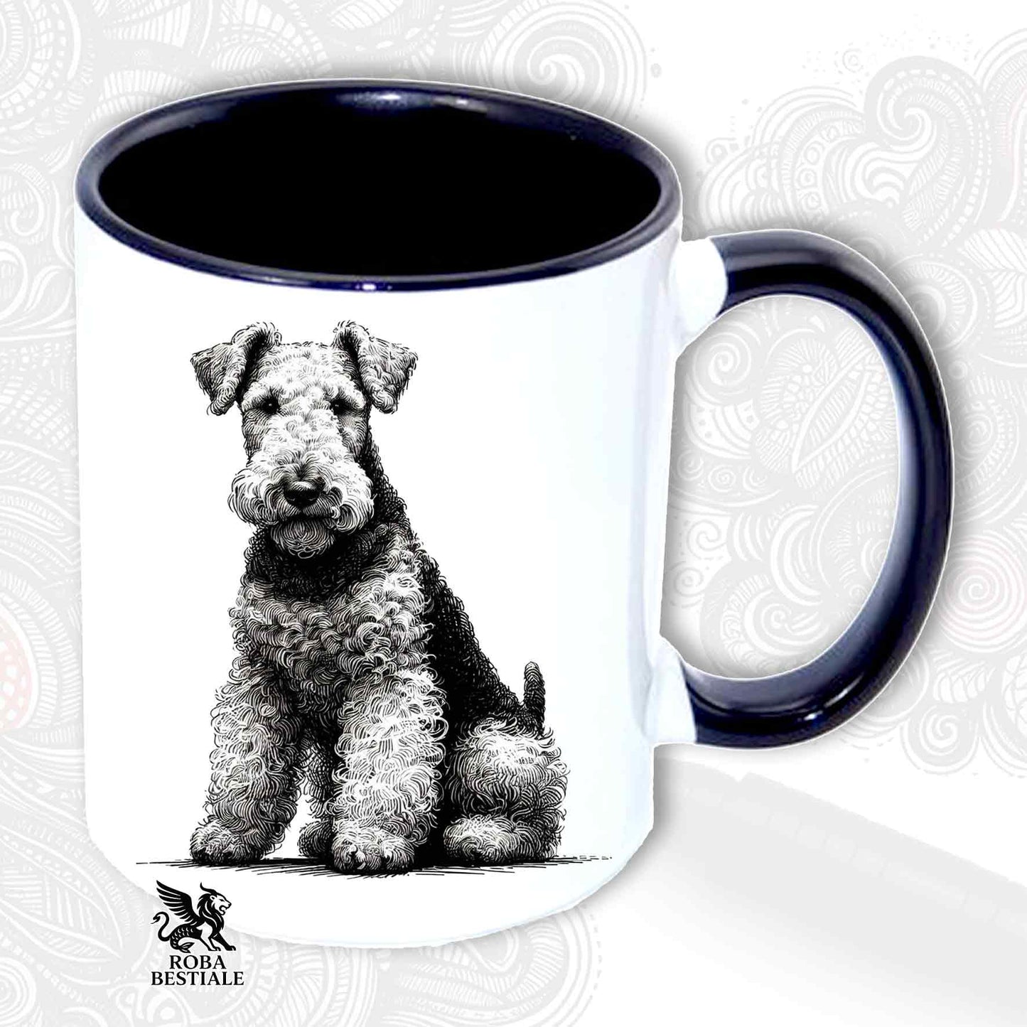 Tazza DOODLE - AIREDALE TERRIER - In Ceramica, con dettagli Neri - 330 ml