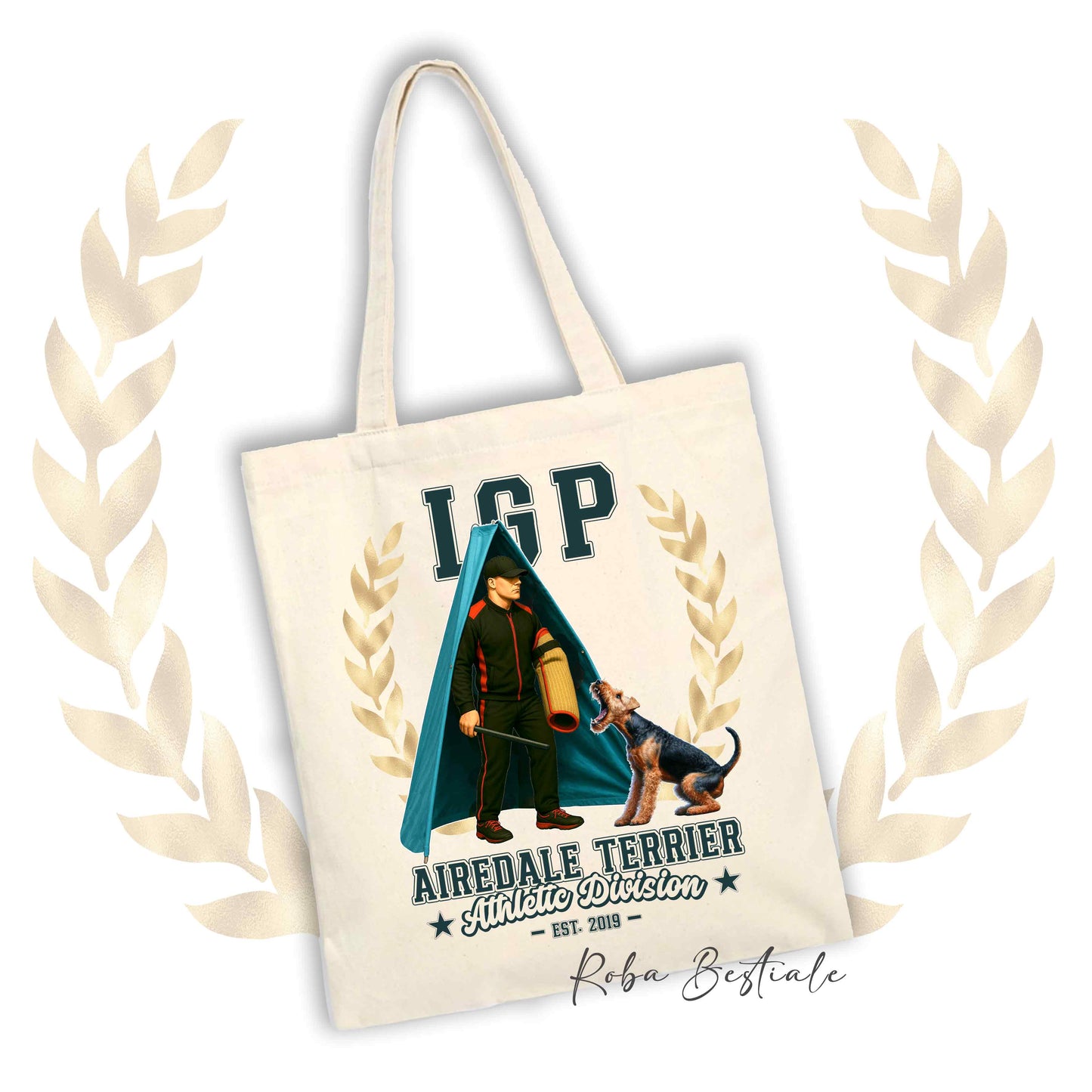 Shopper IGP REVIER - AIREDALE TERRIER - 100% Cotone, diversi colori disponibili
