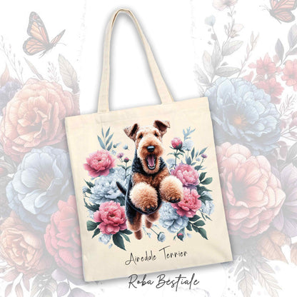 Shopper PEONY - AIREDALE TERRIER - Diversi colori disponibili - 100% Cotone