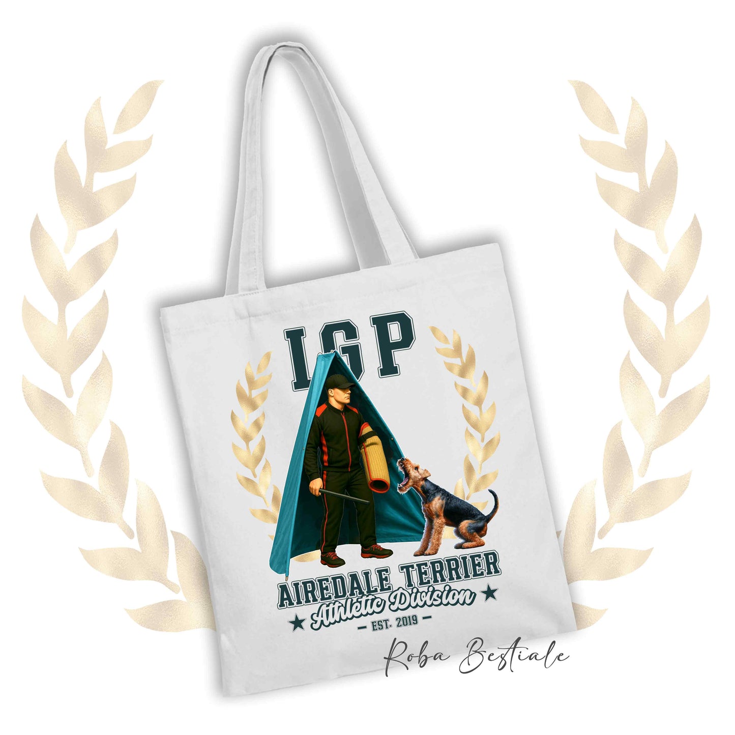 Shopper IGP REVIER - AIREDALE TERRIER - 100% Cotone, diversi colori disponibili