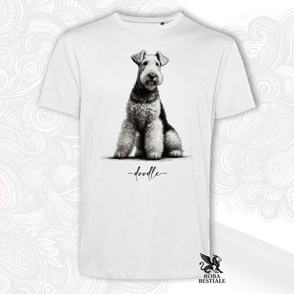 T-Shirt DOODLE - AIREDALE TERRIER - Bianca o Beige, da Uomo o da Donna - dalla XS alla 5XL
