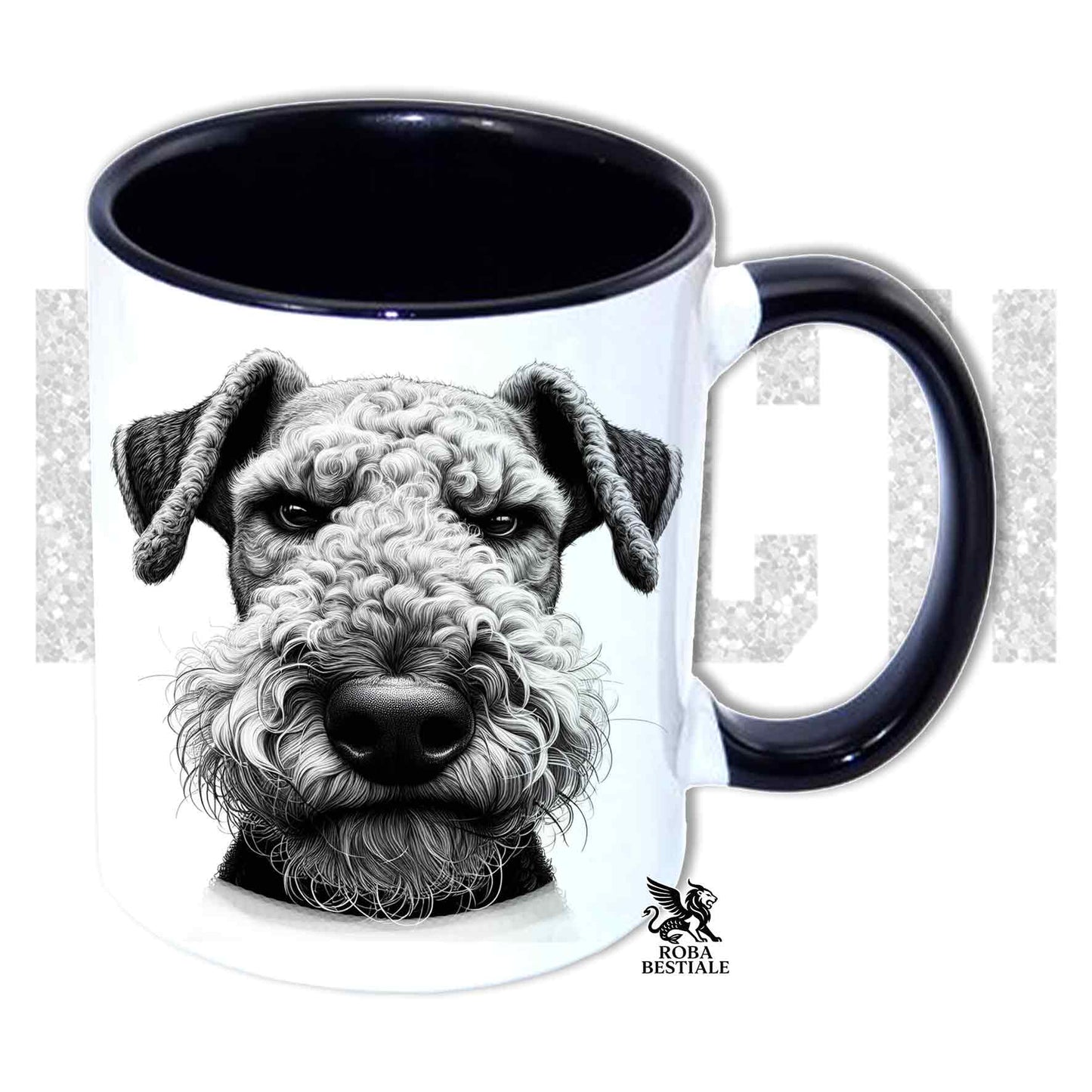 Tazza BI**H, PLEASE - AIREDALE TERRIER - In Ceramica, con manico e interno colorato - 330 ml