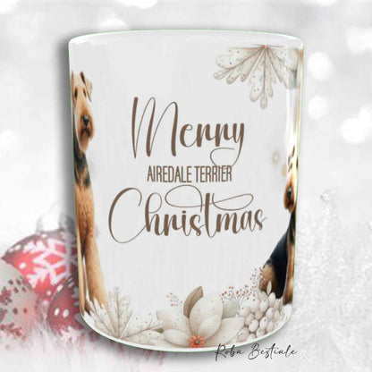 Tazza COZY WINTER - AIREDALE TERRIER - In Ceramica, con manico color Oro - 330 ml