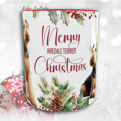 Tazza VINTAGE WINTER - AIREDALE TERRIER - In Ceramica, con dettagli ROSSI - 330 ml