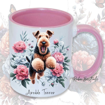 Tazza PEONY - AIREDALE TERRIER - In Ceramica, con manico e interno colorato - 330 ml