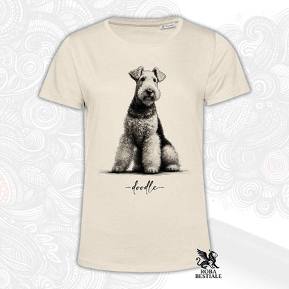 T-Shirt DOODLE - AIREDALE TERRIER - Bianca o Beige, da Uomo o da Donna - dalla XS alla 5XL