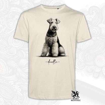 T-Shirt DOODLE - AIREDALE TERRIER - Bianca o Beige, da Uomo o da Donna - dalla XS alla 5XL