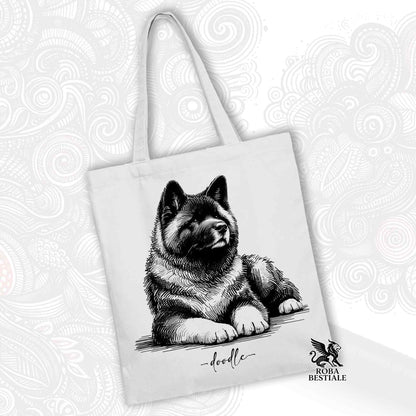Tote Bag DOODLE Elegance - AMERICAN AKITA - 100% Cotton - White or Beige