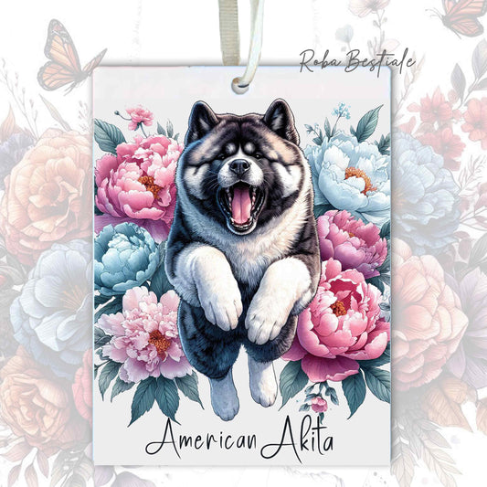 Deodorante Auto PEONY - AKITA AMERICANO - In Feltro, con cordino - 7,5 x 10 cm