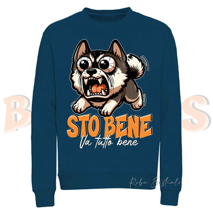 Felpa Invernale BONKERS - STO BENE - AKITA AMERICANO - Girocollo, Unisex, in tanti colori! - dalla XS alla 3XL
