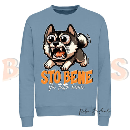 Felpa Invernale BONKERS - STO BENE - AKITA AMERICANO - Girocollo, Unisex, in tanti colori! - dalla XS alla 3XL