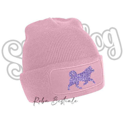 Cappellino invernale rosa con toppa cane viola glitter