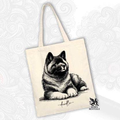 Tote Bag DOODLE Elegance - AMERICAN AKITA - 100% Cotton - White or Beige