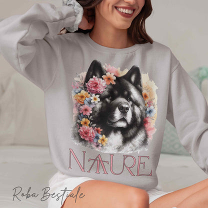 Felpa NATURE - AKITA AMERICANO - Girocollo, Unisex - Off White, Bianca o Grigia - dalla XS alla 3XL