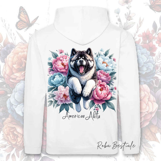 Felpa PEONY - AKITA AMERICANO - Con Cappuccio e Tasconi, Unisex, in tanti colori - dalla XS alla 5XL