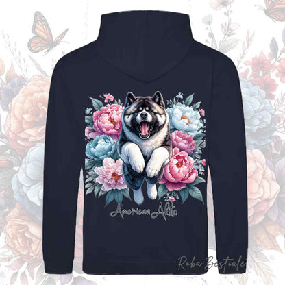 Felpa PEONY - AKITA AMERICANO - Con Cappuccio e Tasconi, Unisex, in tanti colori - dalla XS alla 5XL