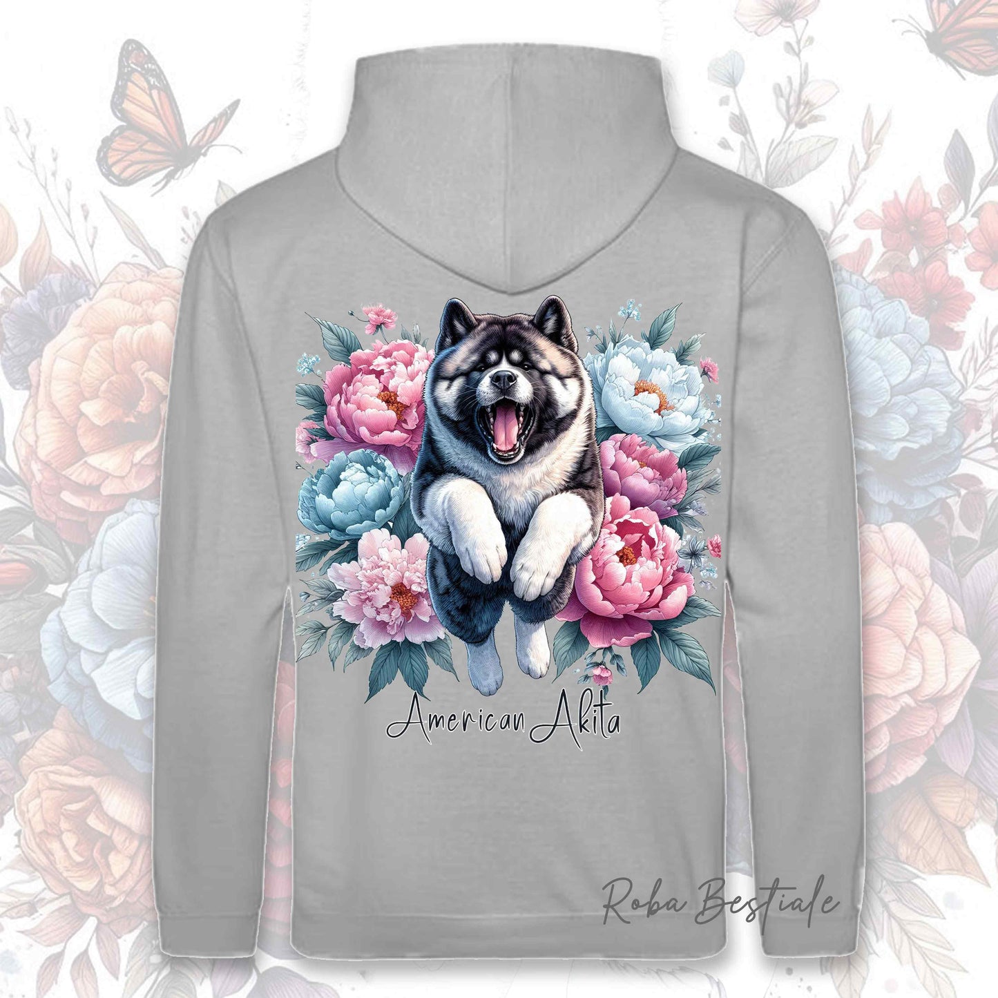 Felpa PEONY - AKITA AMERICANO - Con Cappuccio e Tasconi, Unisex, in tanti colori - dalla XS alla 5XL