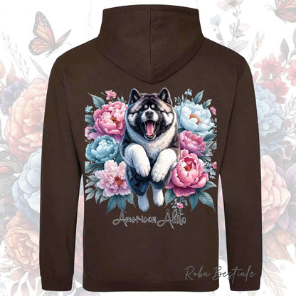 Felpa PEONY - AKITA AMERICANO - Con Cappuccio e Tasconi, Unisex, in tanti colori - dalla XS alla 5XL