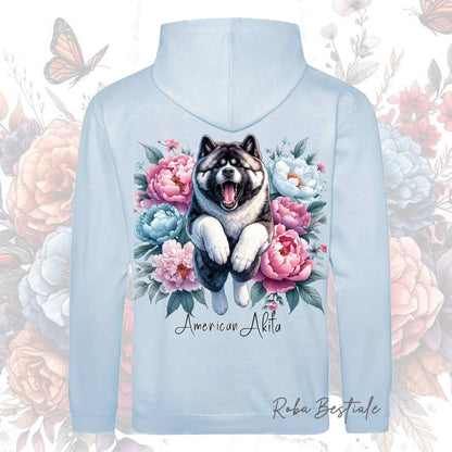 Felpa PEONY - AKITA AMERICANO - Con Cappuccio e Tasconi, Unisex, in tanti colori - dalla XS alla 5XL